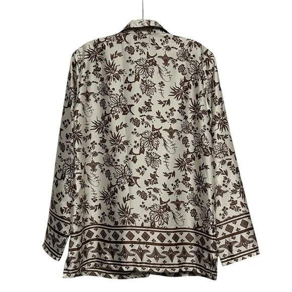Japna Floral Toile 2-Piece Satin Pajama Set Lounge Wear Brown & Cream Size Small - Picture 3 of 9